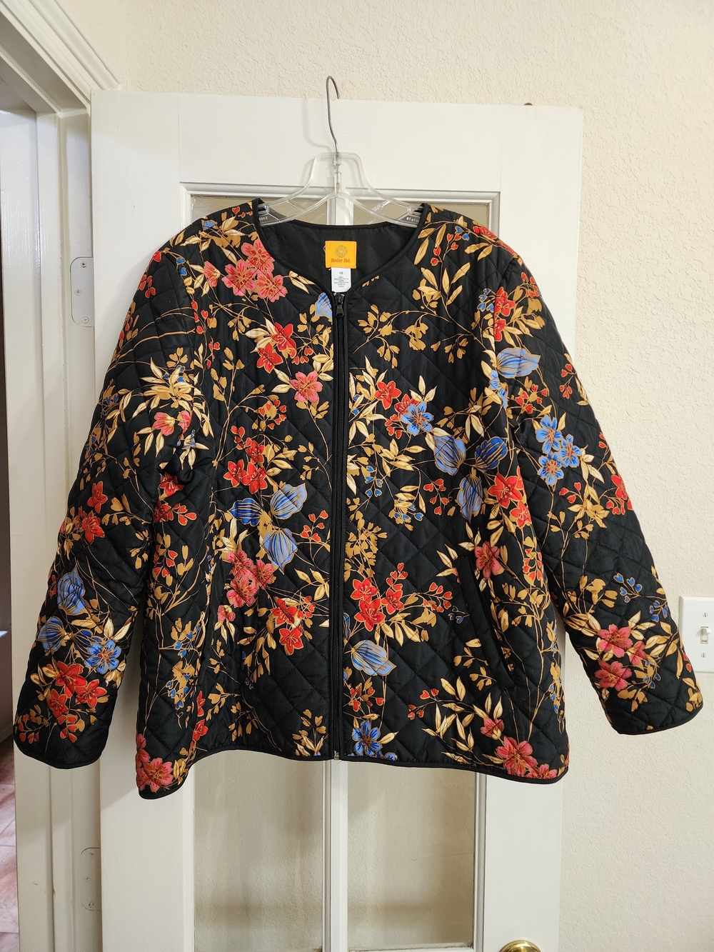Ruby Rd Size 18 Black Floral Quilted Zip Jacket Botanical Coat